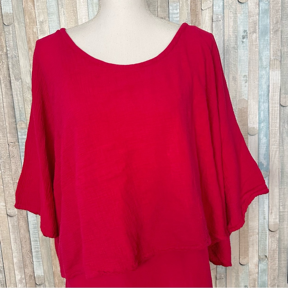 Oh My Gauze 1 S M Red Gauzy Cotton Layered Twins Top Blouse Boho Lagenlook - Picture 3 of 8